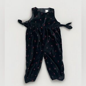 Black Baby Romper with Red Floral Embroidery Vintage Velvet Baby Gap 18-24 Mo